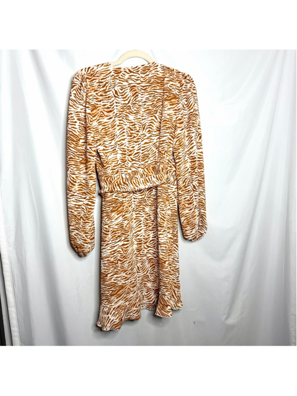 Women's Little Moon Long Sleeve Wrap Dress Size M Orange White Zebra Print
